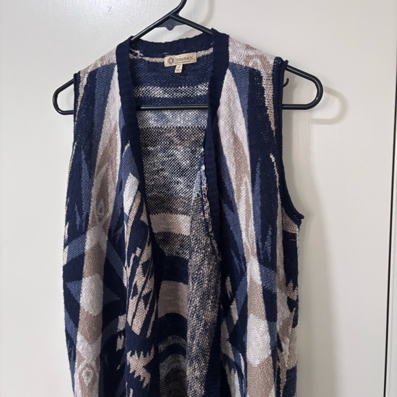 Democracy Navy and Beige Geometric aztec print sleeveless open cardigan size S - Picture 7 of 10
